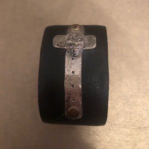 Leather cross cuff bracelet